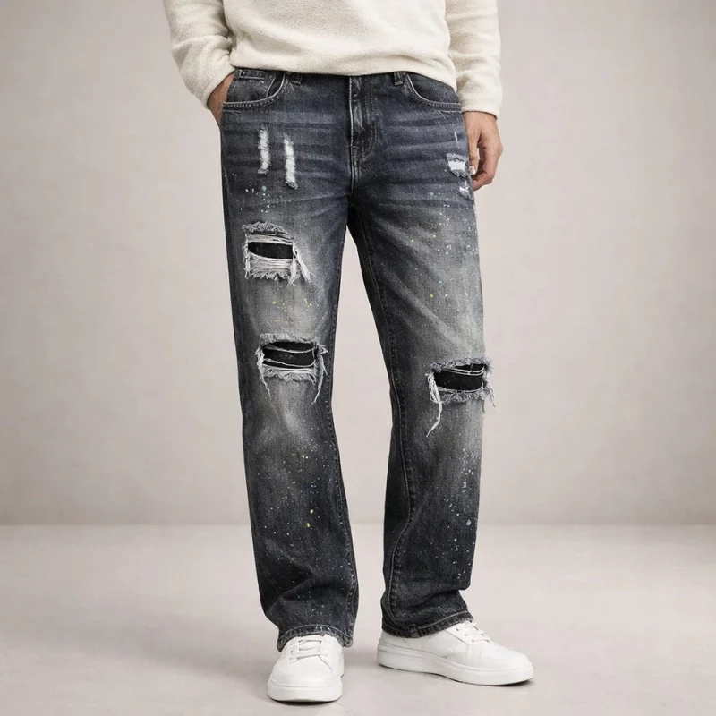 Pantalon Homme Taille Haute à Jambes Larges