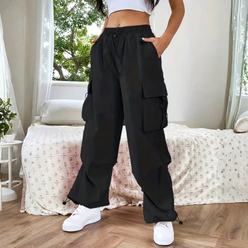 Pantalon ample à jambes larges pour femme avec poches