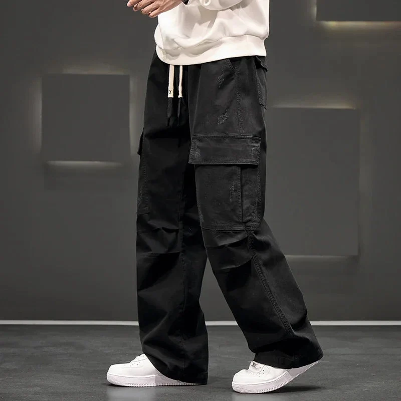 Pantalon cargo homme jambes larges cordon