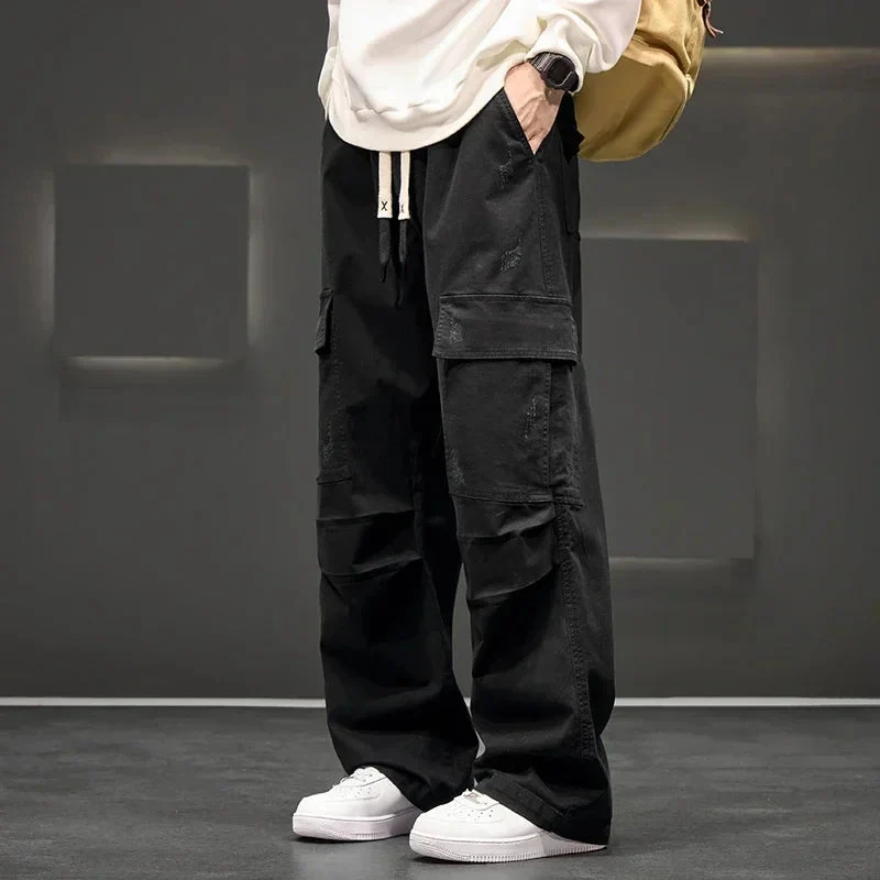 Pantalon cargo homme jambes larges cordon