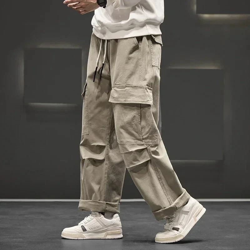 Pantalon cargo homme jambes larges cordon