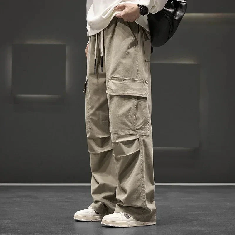 Pantalon cargo homme jambes larges cordon