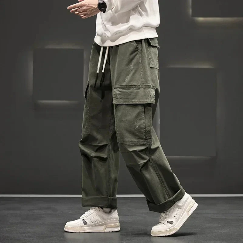 Pantalon cargo homme jambes larges cordon