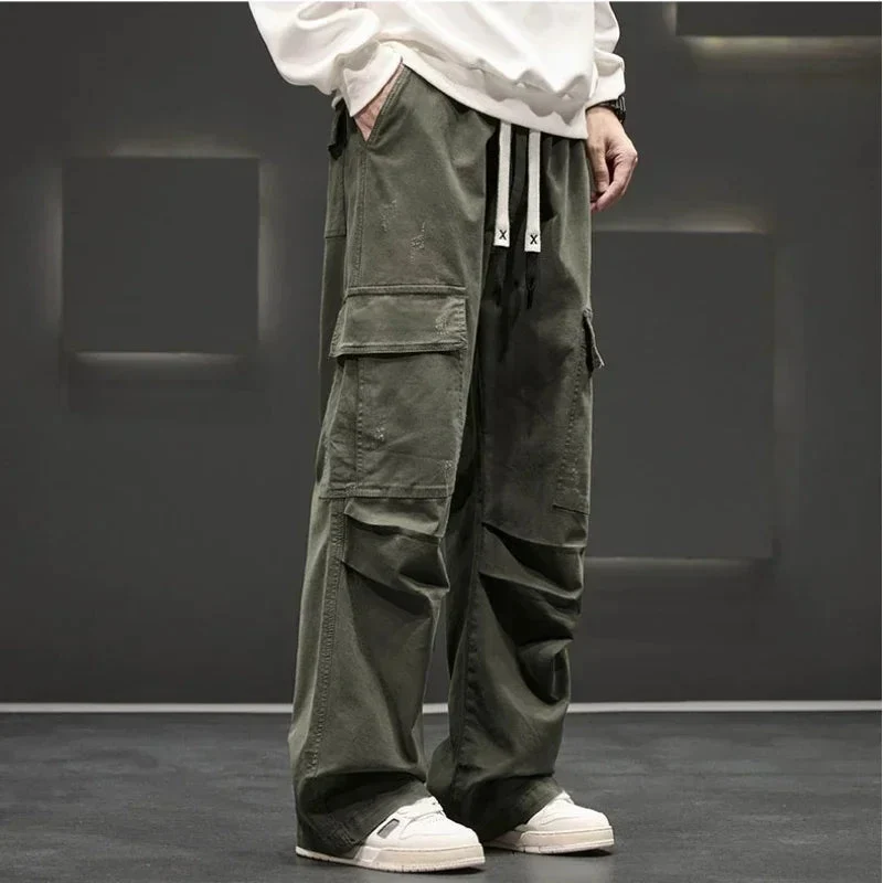 Pantalon cargo homme jambes larges cordon