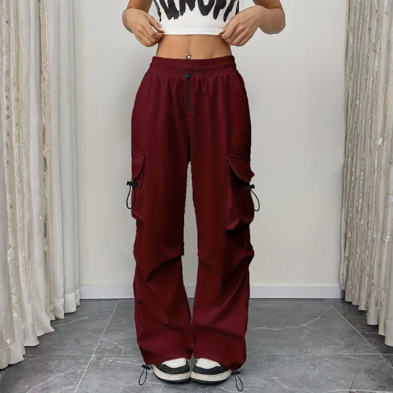 Pantalon large femme taille élastique avec cordon et poches