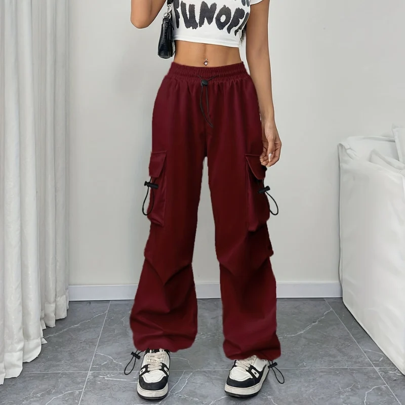Pantalon large femme taille élastique avec cordon et poches