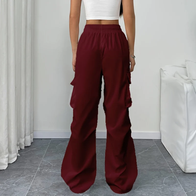 Pantalon large femme taille élastique avec cordon et poches
