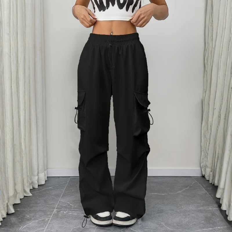 Pantalon large femme taille élastique avec cordon et poches