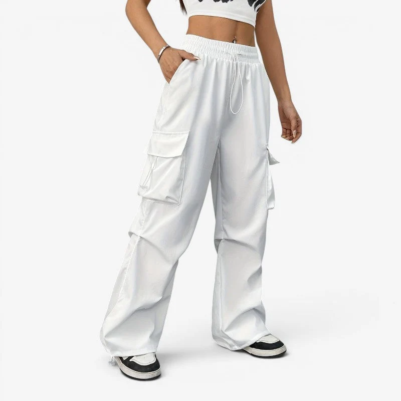 Pantalon large femme taille élastique avec cordon et poches