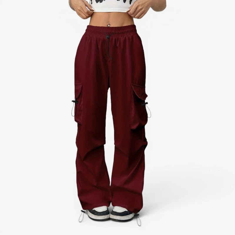 Pantalon large femme taille élastique avec cordon et poches