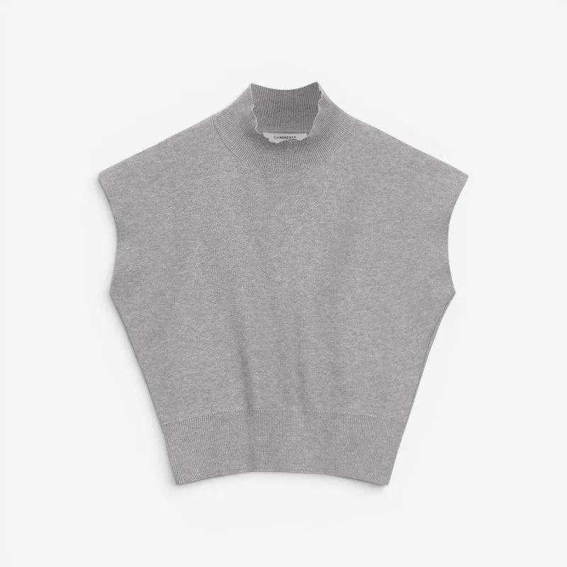 Blouse femme côtelée manches courtes col montant