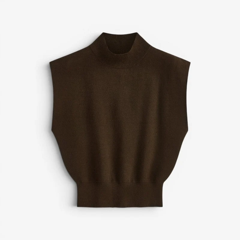 Blouse femme côtelée manches courtes col montant