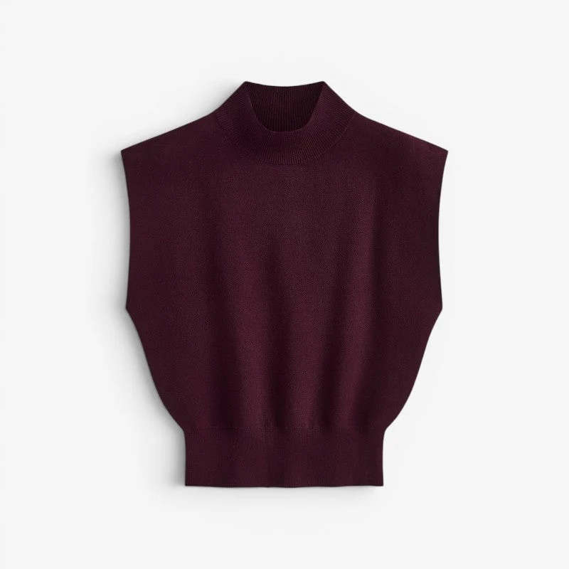 Blouse femme côtelée manches courtes col montant
