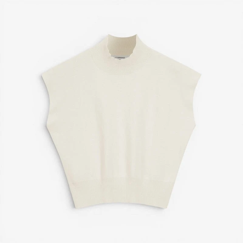 Blouse femme côtelée manches courtes col montant