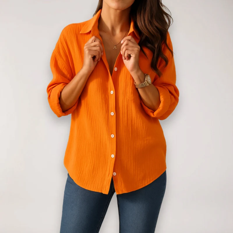 Blouse femme manches longues col rabattu