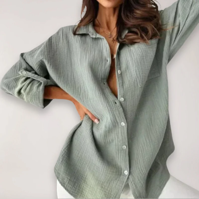 Blouse femme manches longues col rabattu