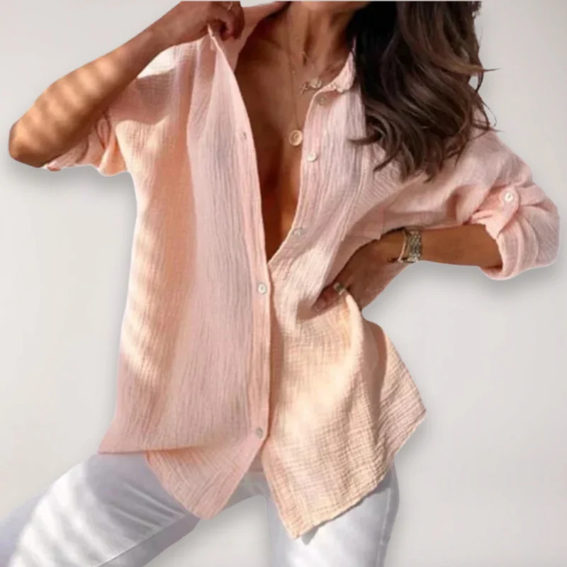 Blouse femme manches longues col rabattu