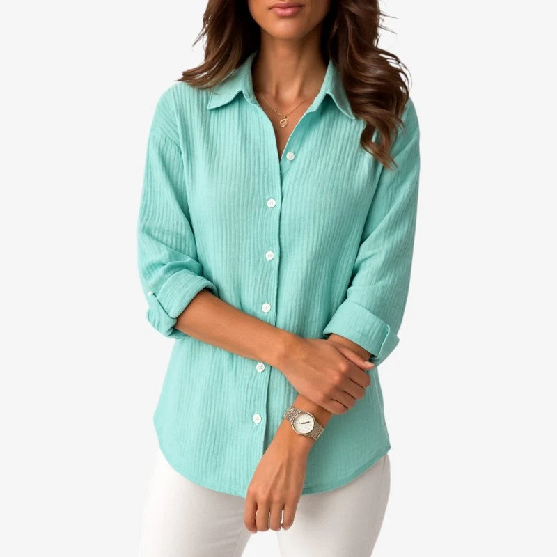 Blouse femme manches longues col rabattu