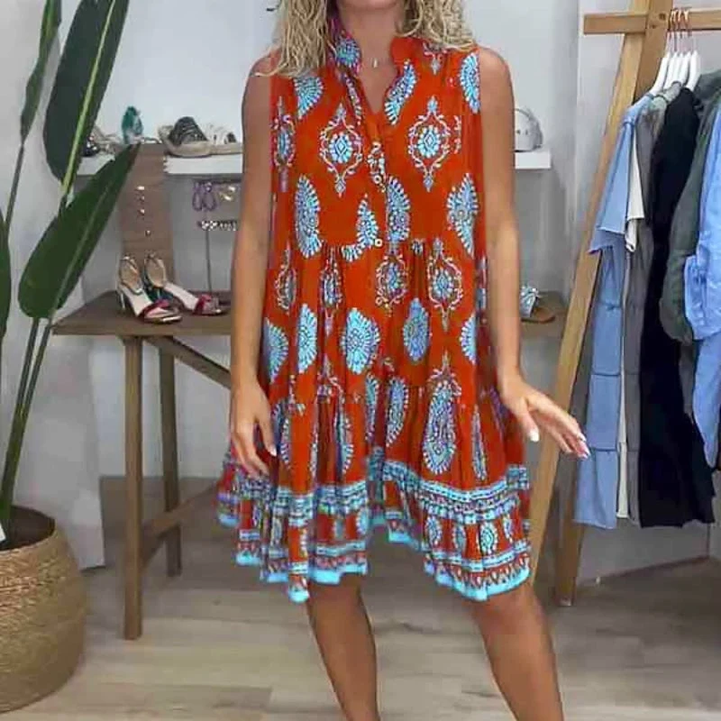 Mini Robe Sans Manches à Imprimé
