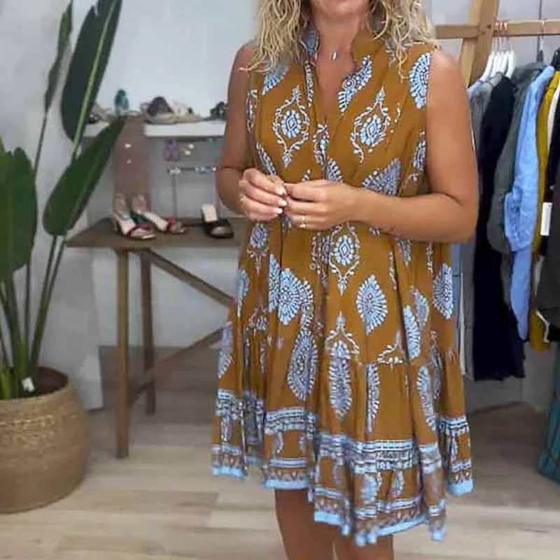 Mini Robe Sans Manches à Imprimé