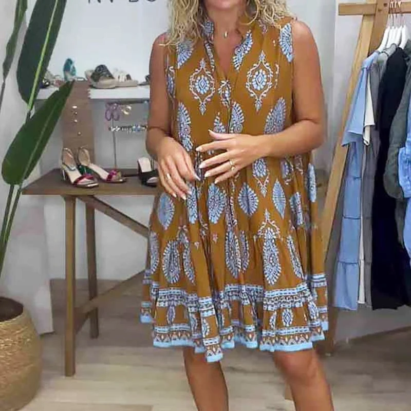 Mini Robe Sans Manches à Imprimé