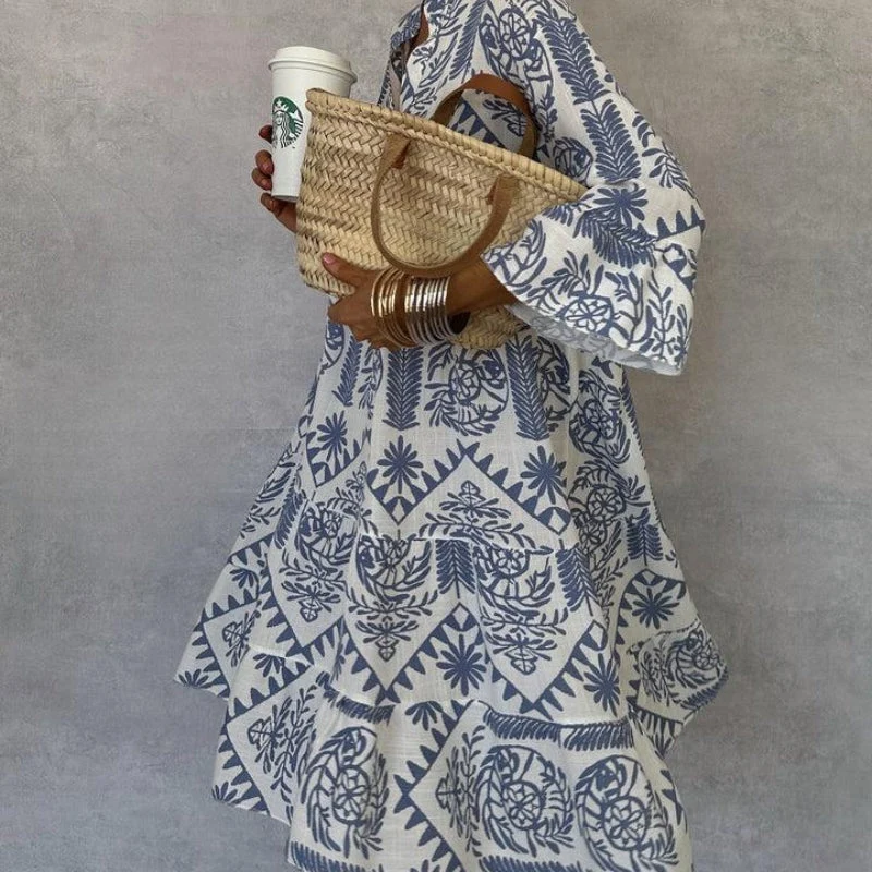 Mini Robe à Manches Longues à Motif