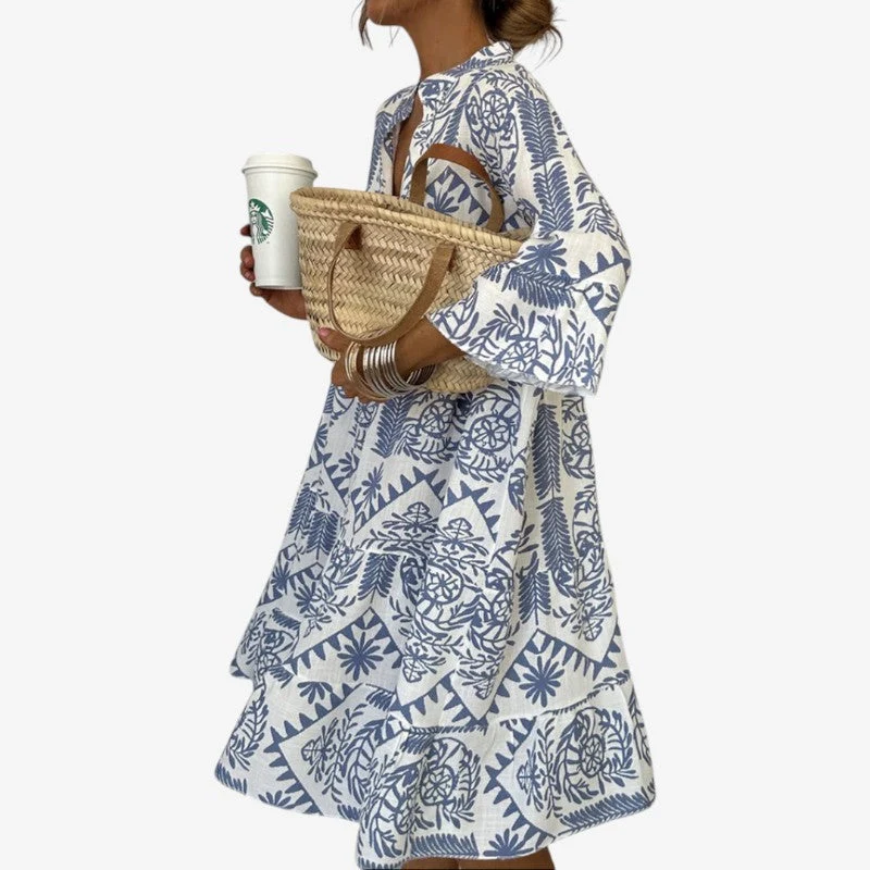 Mini Robe à Manches Longues à Motif