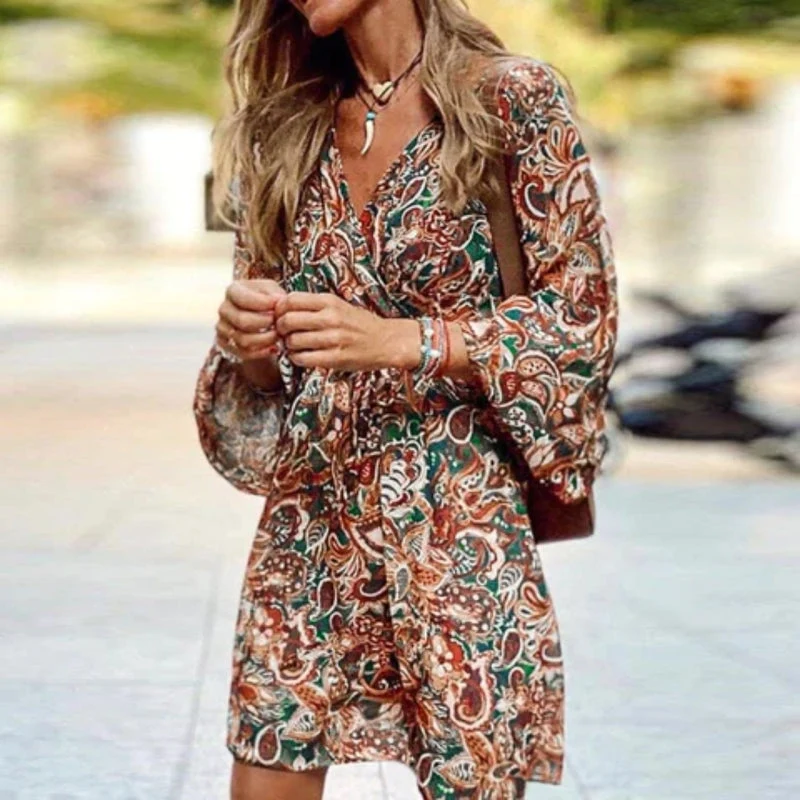 Mini Robe Imprimée à Manches Longues
