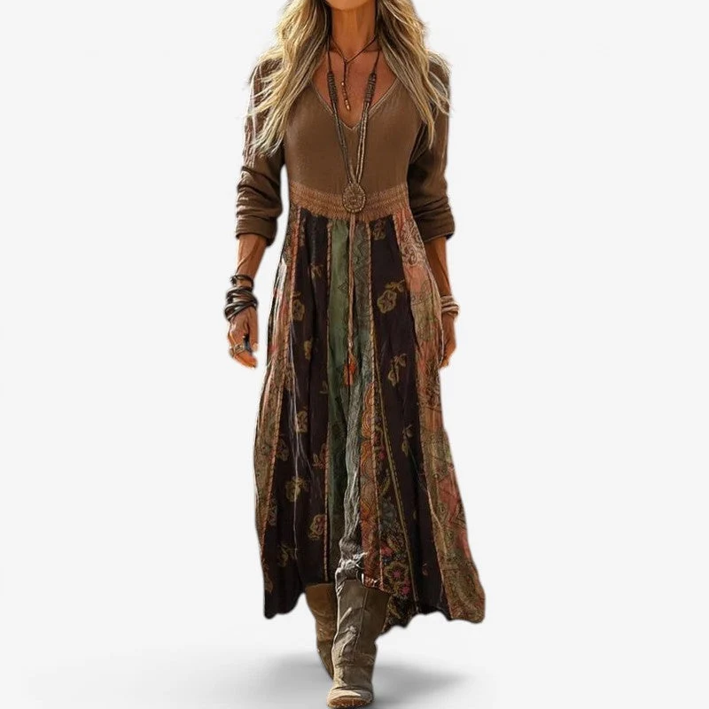 Robe Maxi à Manches Longues Col V