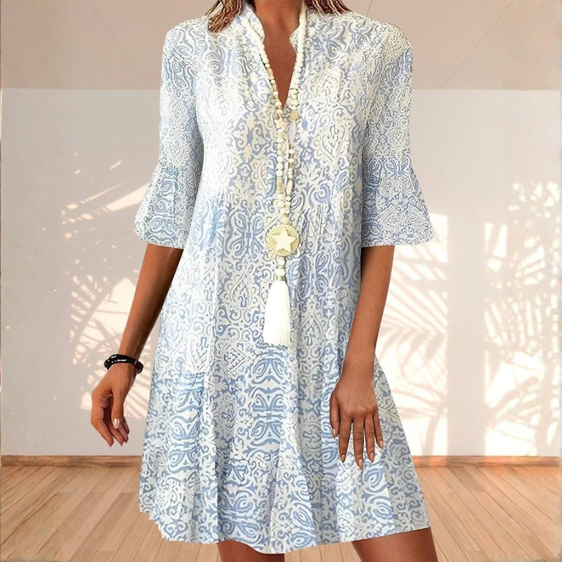 Mini Robe à Manches Évasées Col V