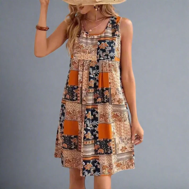 Robe mini sans manches à imprimé patchwork et bretelles larges