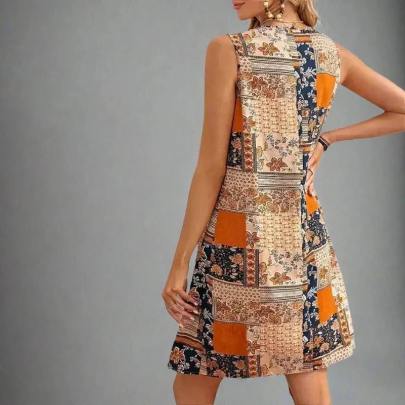 Robe mini sans manches à imprimé patchwork et bretelles larges