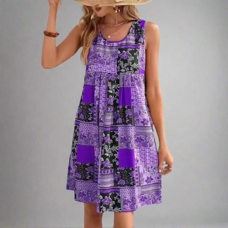 Robe mini sans manches à imprimé patchwork et bretelles larges