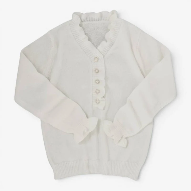 Blouse à volants avec boutons décoratifs et manches longues