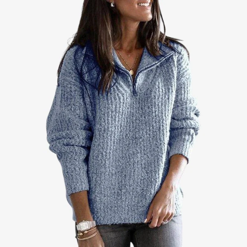 Pull zippé ample à manches longues en maille côtelée