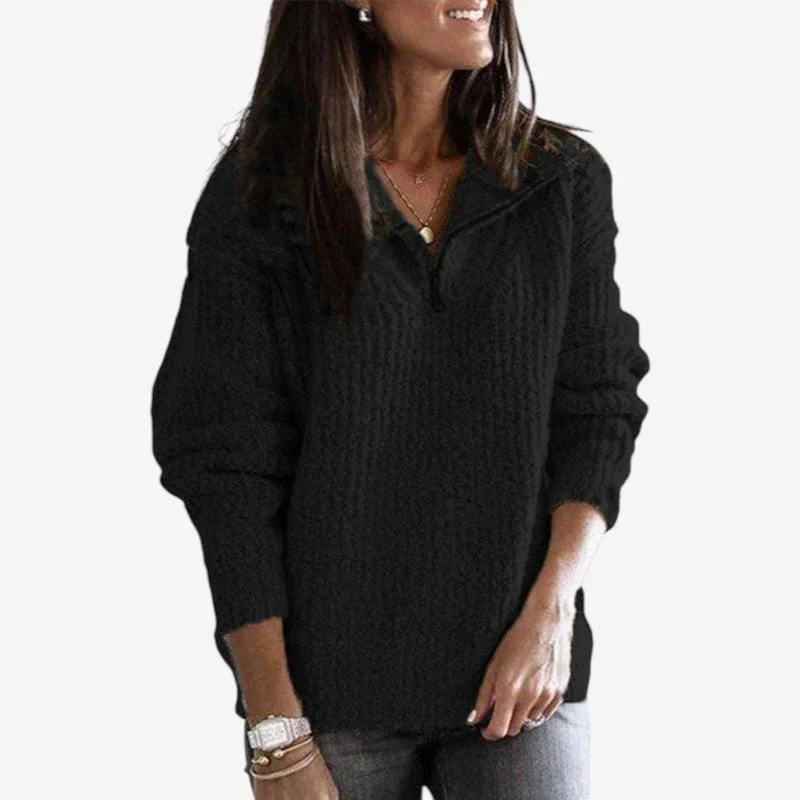 Pull zippé ample à manches longues en maille côtelée