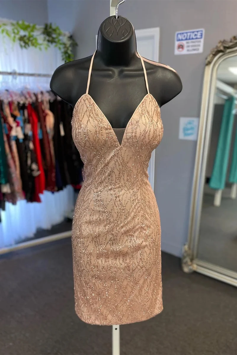 Robe de soirée fourreau champagne Bling