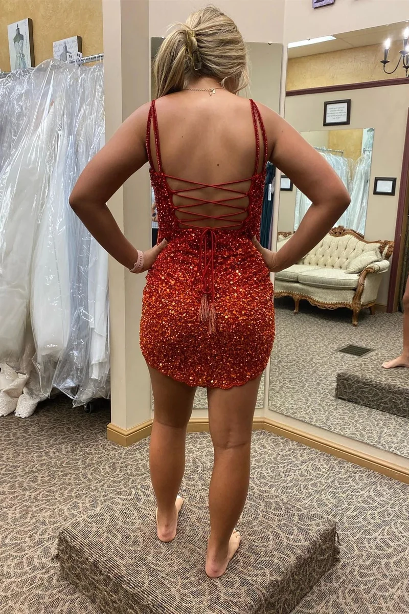 Robe courte de soirée moulante à paillettes rouges
