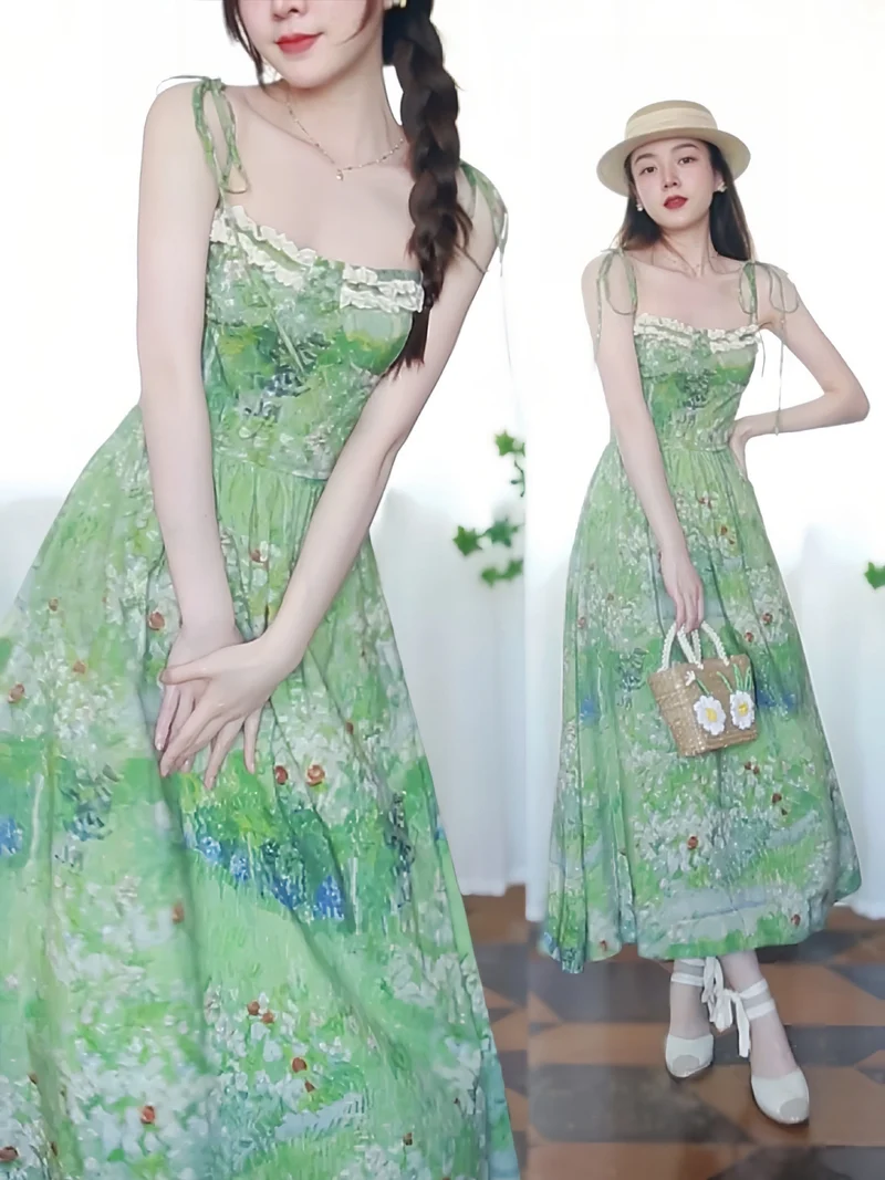 Robe d'été verte de peinture à l'huile de Van Gog