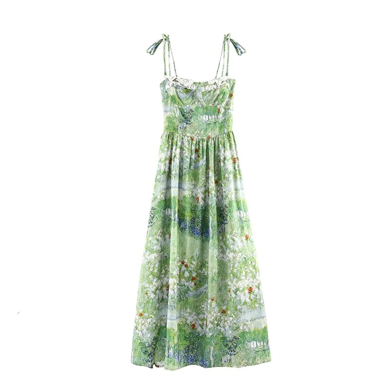 Robe d'été verte de peinture à l'huile de Van Gog