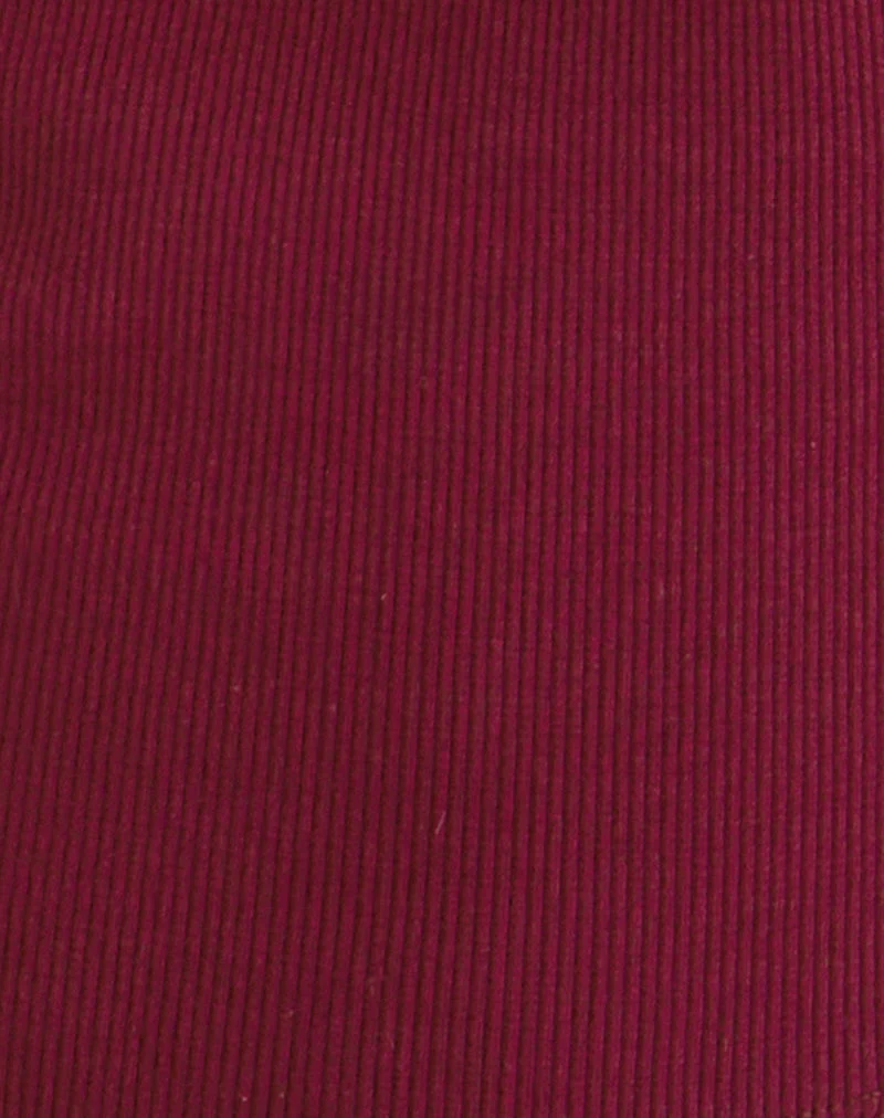Dulcet Ribbed Plunge Long Sleeve Top in Burgundy