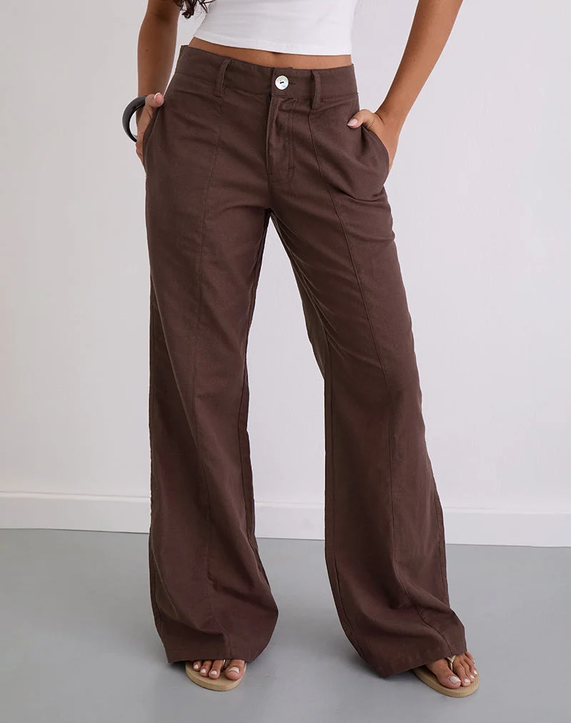 Pantalon Saucy, lin Acajou foncé