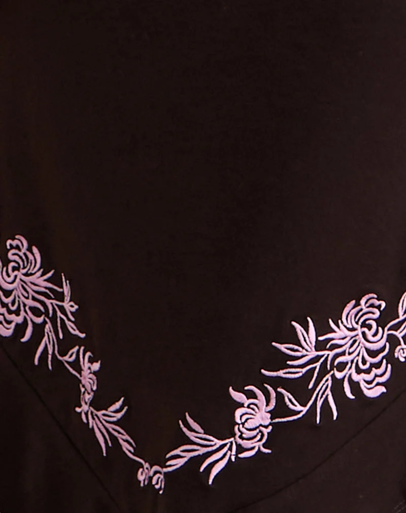 Quelin Midi Dress in Chocolate Brown with Rose Embroidery (Robe midi Quelin en brun chocolat avec broderie de roses)