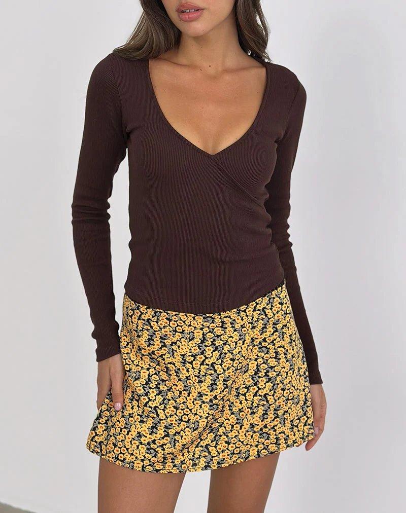 Dulcet Ribbed Plunge Top in Chocolate Brown (Top plongeant côtelé)