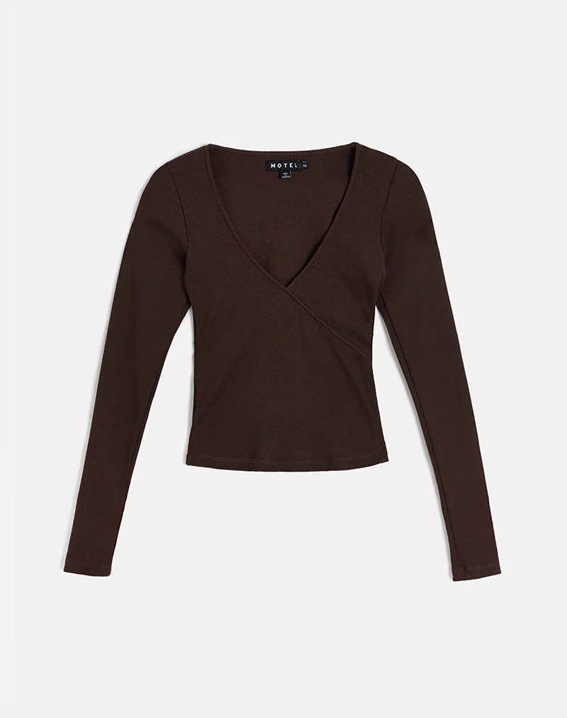 Dulcet Ribbed Plunge Top in Chocolate Brown (Top plongeant côtelé)