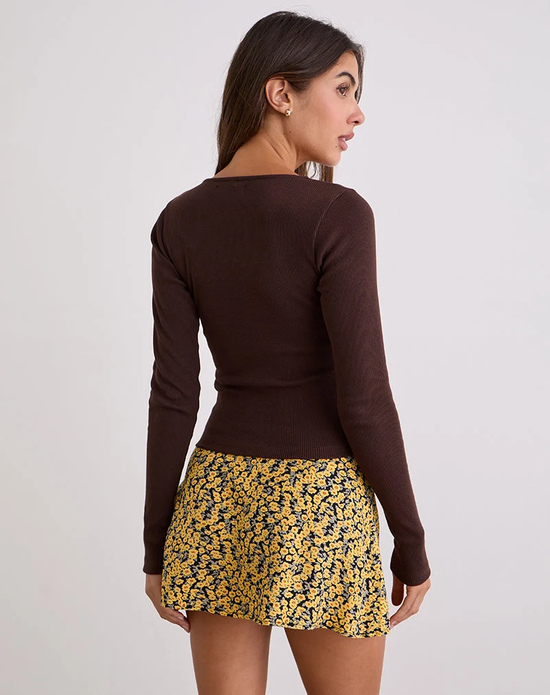 Dulcet Ribbed Plunge Top in Chocolate Brown (Top plongeant côtelé)