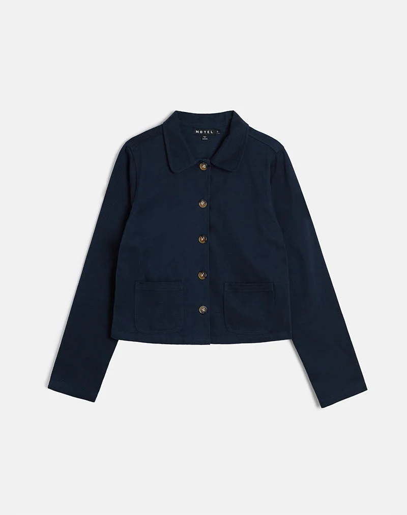 Calva Boxy Jacket in Dark Navy