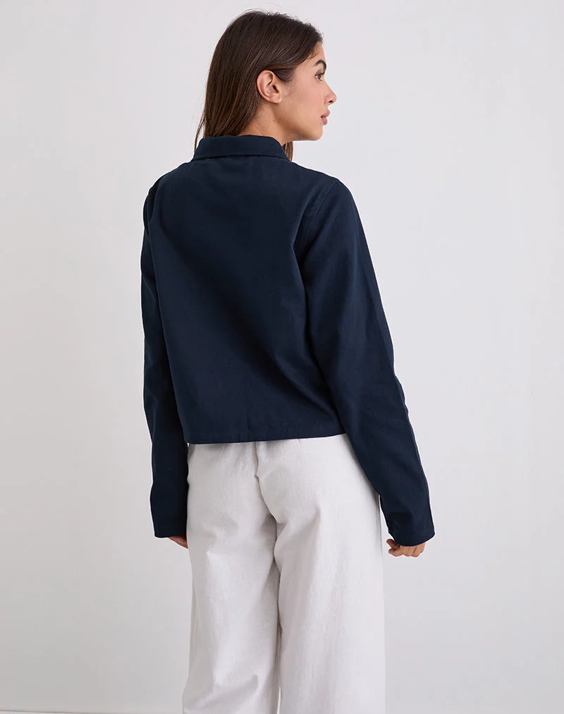 Calva Boxy Jacket in Dark Navy