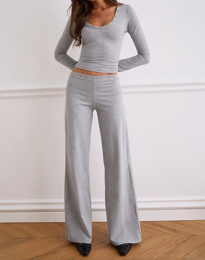 Pantalon à taille basse avec œillets Dorala en gris chiné