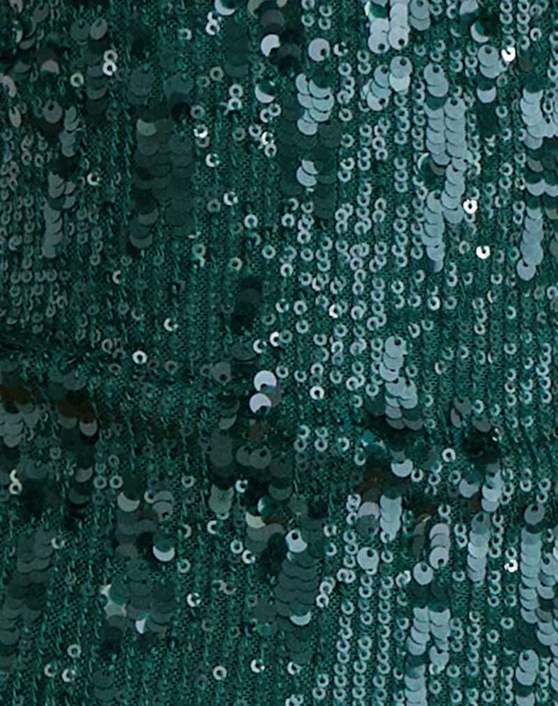 Cosio Halter Top in Mix Sequin Dark Green (Top dos nu en paillettes mélangées)